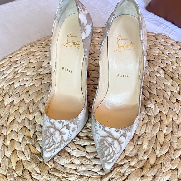 Christian Louboutin Pigalle Follies 120 Beige Floral Red Sole Pump - Picture 5 of 15